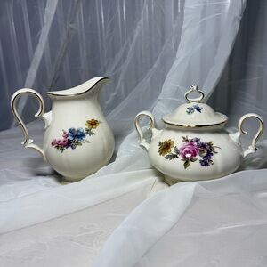 Vintage 1940-1950 JKW Western Germany China Cream and Sugar Set, Floral Motif